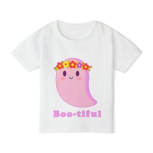 Boo-tiful kids Halloween shirt with pink ghost design