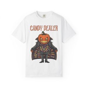 Candy Dealer Pumpkin Head T-Shirt – Funny Halloween Graphic Tee