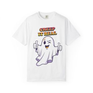 Unisex Halloween graphic tee with ghost design for men and women