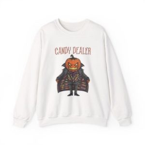 Candy Dealer Halloween sweatshirt with pumpkin head graphic