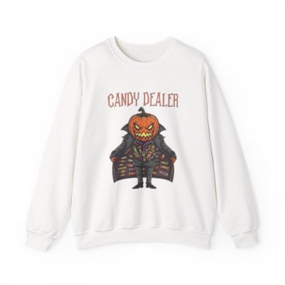 Candy Dealer Halloween sweatshirt with pumpkin head graphic